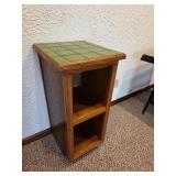Wooden Side Table With Green Tiled Top and Open Sh