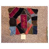 Handmade Patchwork Quilt Square with Embroidered D