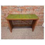 Wood Console Table with Green Tiled Top
