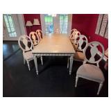Whitewashed Wood Dining Table with Six Oval-Back C
