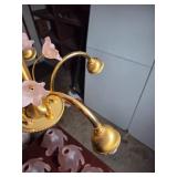 Gold-Tone 5-Light Chandelier with Pink Frosted Gla
