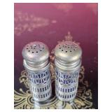 Silver-Plated and Cobalt Blue Glass Salt and Peppe