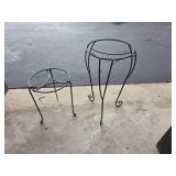Two Wrought Iron Plant Stands with Spiral Feet