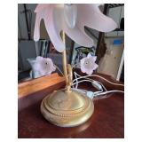 Gold-Tone Table Lamp with Frosted Floral Glass Sha