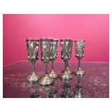6 Decorative Brass and Glass Stemmed Cups with Flo