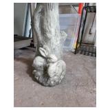Concrete Bird Bath with Rabbit Design and Tree Tex