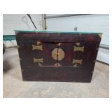Wooden Chest with Brass Accents and Glass Top