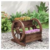 2-Tier Wooden Wagon Planter Box with Wheels