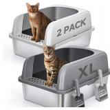 2 Pack XL Steel Cat Litter Box, 24"x16"x12"