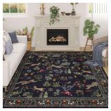 Living Room Rug 5x7 Machine Washable Boho Blue