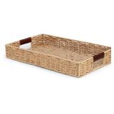 Rattan Tray, 20  x 12  - Leather Handles