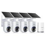5MP Security Cameras Outdoor, 4-Cam, Solar Powered