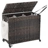200L Rolling Laundry Basket with Lid, Brown