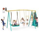 Swing Set, Heavy-Duty, 2 Swings, Climbing Ladder