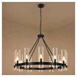 36 Inch Black Wagon Wheel Chandelier, 12-Lights