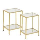 Modern 2-Tier Tempered Glass End Table - Gold