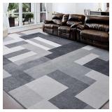 FlyDOIT Patchwork Area Rug, 9x12 Gray Large Rugs