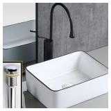 Black Vessel Sink - 16 x 12 Ceramic with Drain