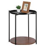 RUNTOP Round Side Table, Metal End Table, 2-Tier.