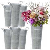 Set of 6 Galvanized Metal Vases with Handles