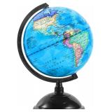 8 Inch World Globe with Stand, Rotating (Blue)