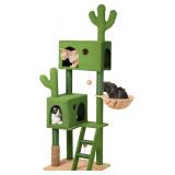 Cactus Cat Tree, 63" Green Tower for Large Cats