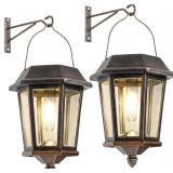 2 Pack Solar Lights, Metal Glass Solar Lanterns