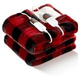 BENFOX Queen Sherpa Plaid Heated Blanket 84x90 Red
