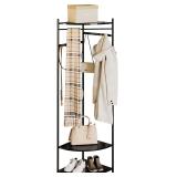 Corner Clothes Rack, 3 Shelves, 6 Hooks