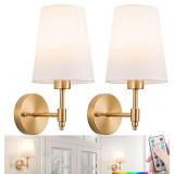 Gold Battery Operated Wall Sconce with LED Bulb