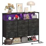 Dresser for Bedroom Black 9 Drawers with Shelf