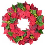 Christmas Wreath, 19 in, Silk Poinsettia