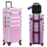Makeup Train Case 5-in-1, Pink, Aluminum, Rolling
