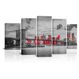 Fochorlo NYC Bridge Wall Art 60x32 (Red)
