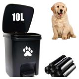 Dog Waste Trash Can with Lid - 10L Black, 100 Bags