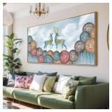 Modern Deer Moose Art Canvas 20"x40" Framed