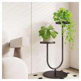 Bamworld Tall Plant Stand for 2 Pots, Black Metal