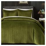 Ivellow Velvet Quilt Queen Size Green Lightweight