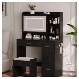 Vanity Desk, Mirror & Lights, Chair, 4 Drawers.
