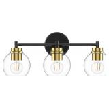 3-Light Bathroom Vanity Wall Sconce, Black & Gold