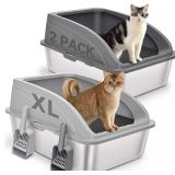 2 Pack Stainless Steel Litter Box with Lid (XL)