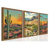 Framed Desert Landscape Wall Art Set of 3