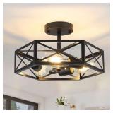 Black Semi-Flush Mount Light, 3-Light Fixture