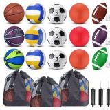 Leyndo 18 Pcs Sport Balls Bulk Set with Pump & Bag