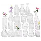 Set of 20 Glass Bud Vases, Small Clear Vases