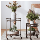 Rolling Plant Stand w Wheels, 2-Tier Iron Stand