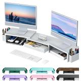 Gianotter Dual Monitor Stand with Drawer (White)