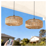 Battery Operated Outdoor Chandelier, Rattan Light