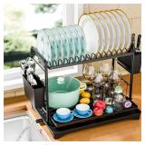 Simple Trending 2-Tier Dish Drying Rack, Black