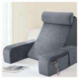 Enitya Back Pillow with Armrests & Pockets, Grey
